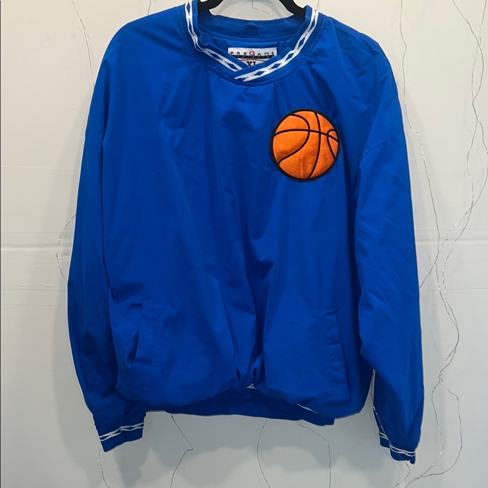 Blue and Orange Varsity Style Sweatshirt with Basketball Patch